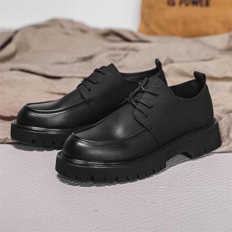 Business Leather Shoes Thick Sole Casual Men's Loafers British Style Formal Wide-Toe Shoes Korean Trendy Black Leather Shoes