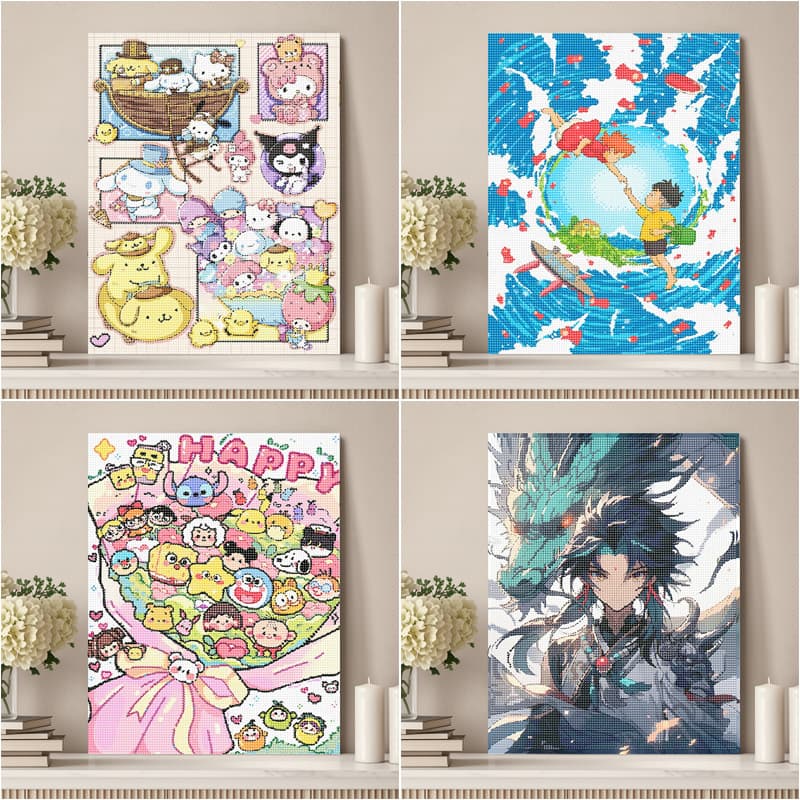 40×50cm Diamond Painting DIY Cartoon Anime Diamond Art with Frame 5D Full Drill Point Drill Painting Wholesale Stock