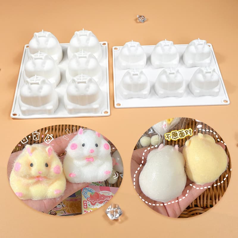 Biaoyue 6-Connected Hamster Squishy Silicone Mold, Simulation Animal Mousse Cake Mold, Plaster Figurine, Aromatherapy Candle Mold