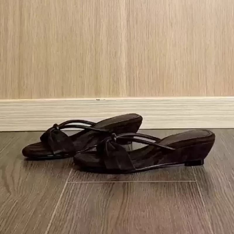 Sheepskin Vintage Suede Thin Strap Wedge Open Toe Slide Sandals for Women, 2026 Summer Vacation Casual Slippers