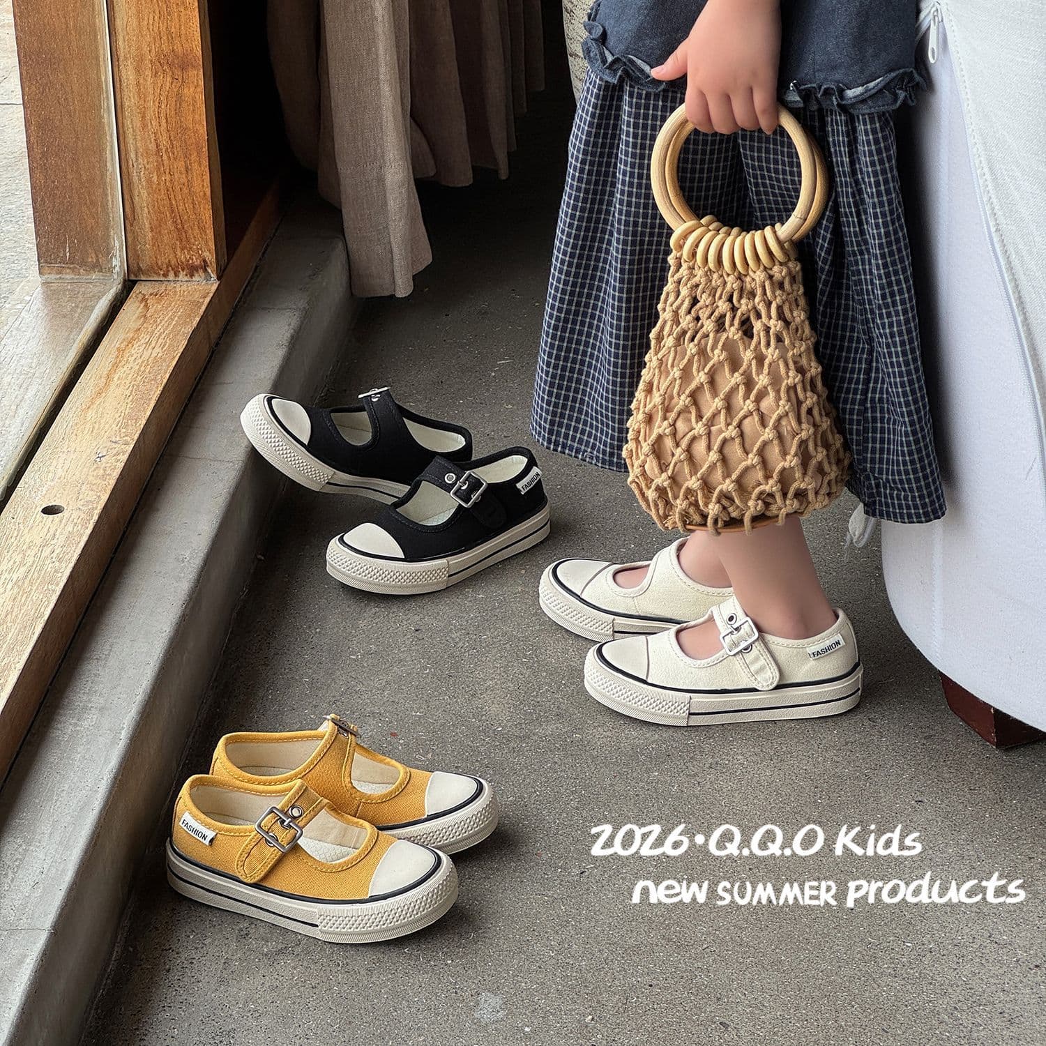 QQO Children's Shoes 2026 New Kids Retro Mary Jane Canvas Shoes Boys Girls Breathable Casual