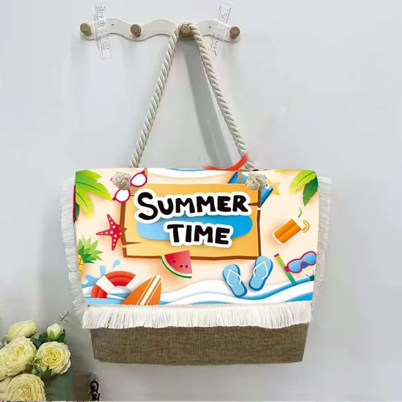 Tote Bags Large Capacity Beach Bag with New Printed Rope Shoulder Bag Handbag Fashionable Beach Women's Bag