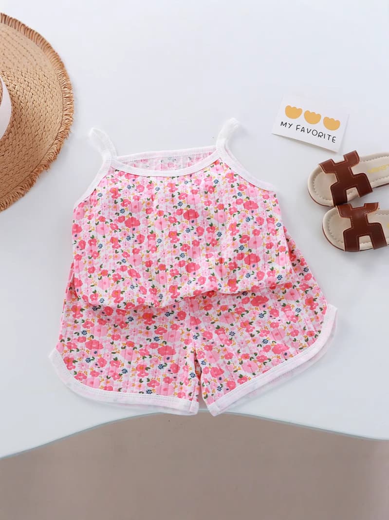 Girls' Pure Cotton Camisole Set Base Layer Safety Vest Children's Loungewear Air-Conditioned Pajamas Cartoon Pattern