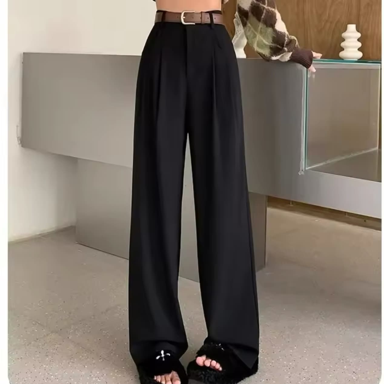 2025 New Premium Draped Tailored Trousers for Women High-Waist Straight-Leg Casual Floor-Length Narrow Wide-Leg Pants