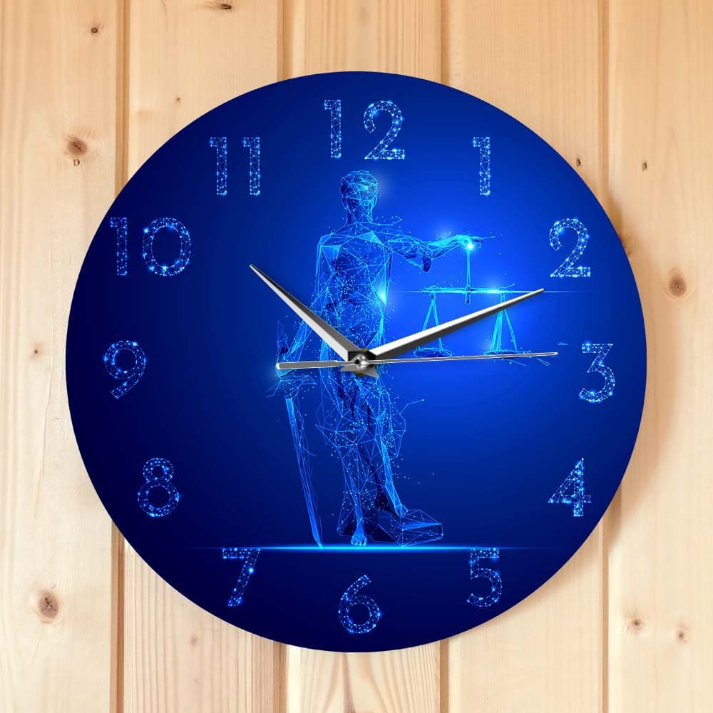 Lady Justice Deep Blue Wall Clock Symbolizing Fairness and Justice Combined with Clock Home Living Room Decorative Wall Clock Cross-border