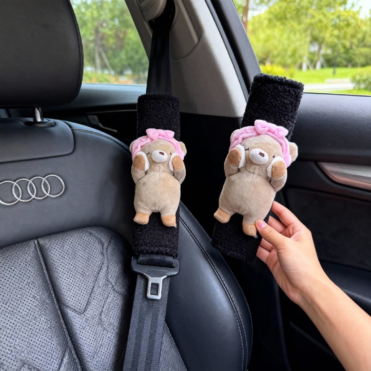 New safety belt plush cover face wash pig bear rabbit cute doll car decorative doll shoulder pads wholesale