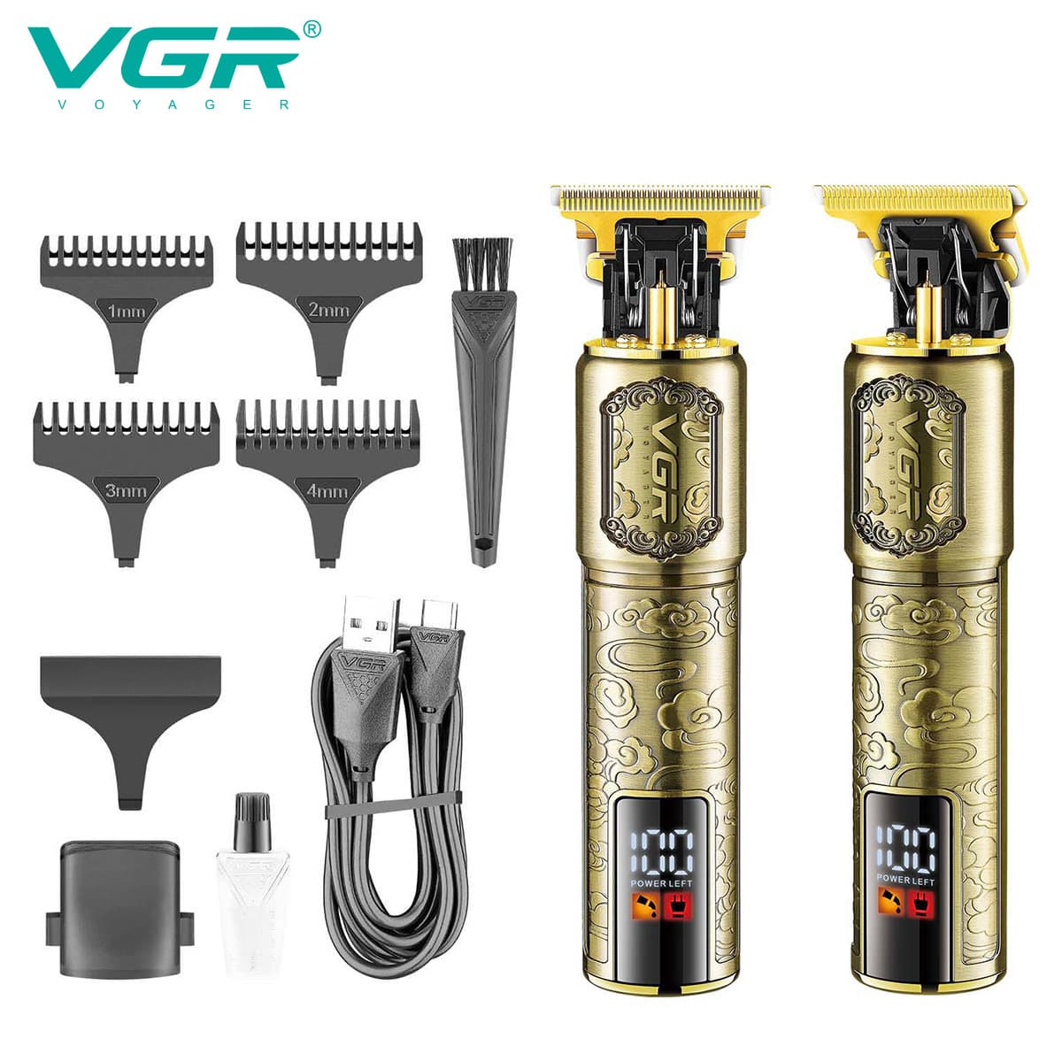 VGR073 Hair Clipper Electric Trimmer Tattoo Engraving Hair Cutting Machine LCD Digital Display Metal Professional Barber Clipper