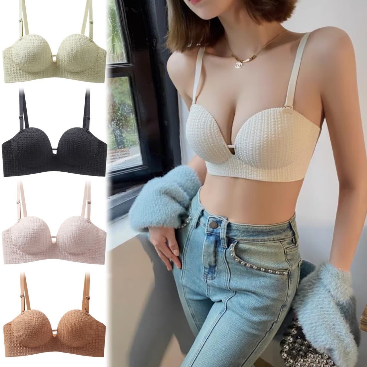 Vietnam Thailand Cross-Border Bra for Women, Wire-Free Seamless Padded Push-Up Bra for Small Bust, Lifts and Conceals Side Fat