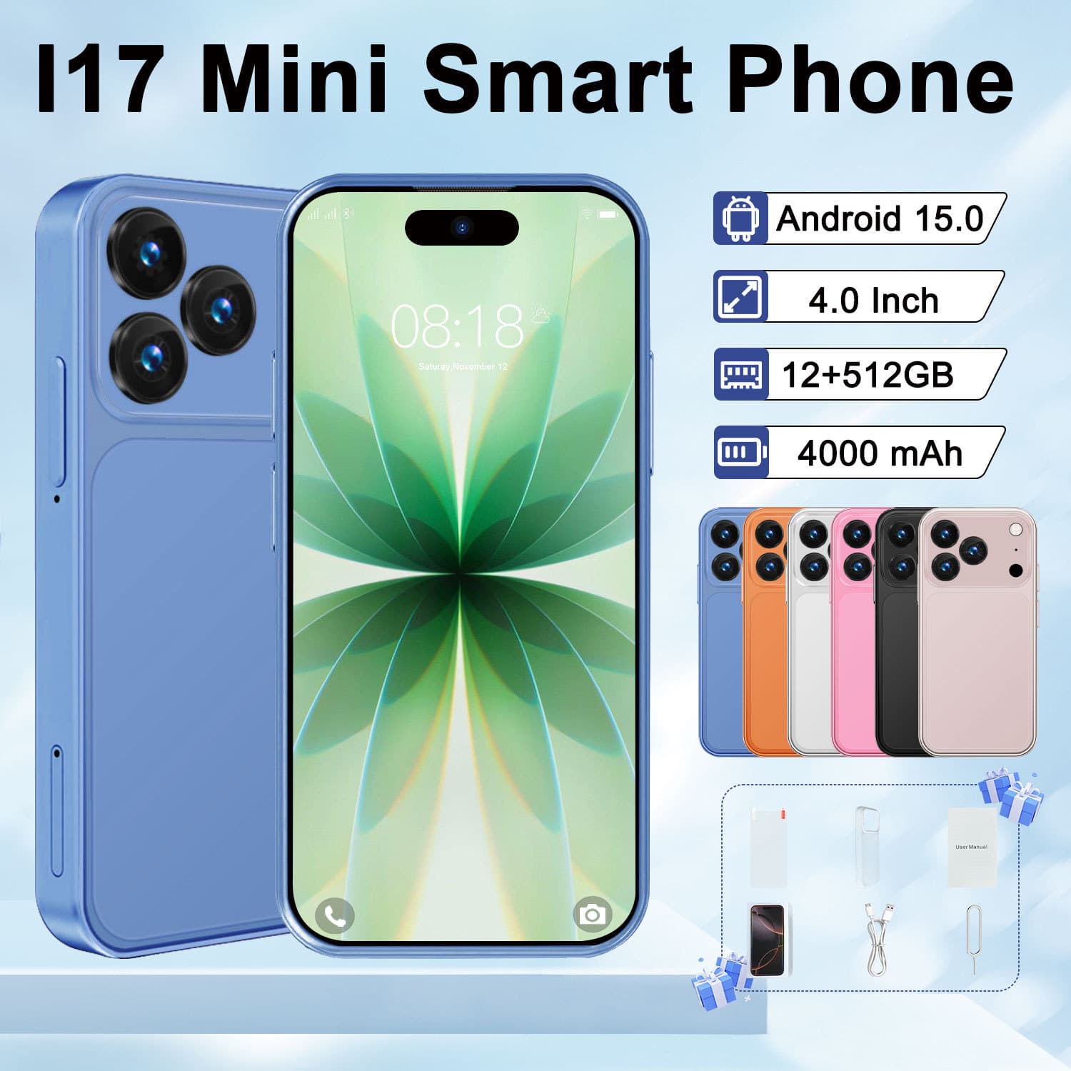 i17mini Cross-border Creative Mini 4.0-inch Small Phone HD Dynamic Island True 4G Kids Smartphone