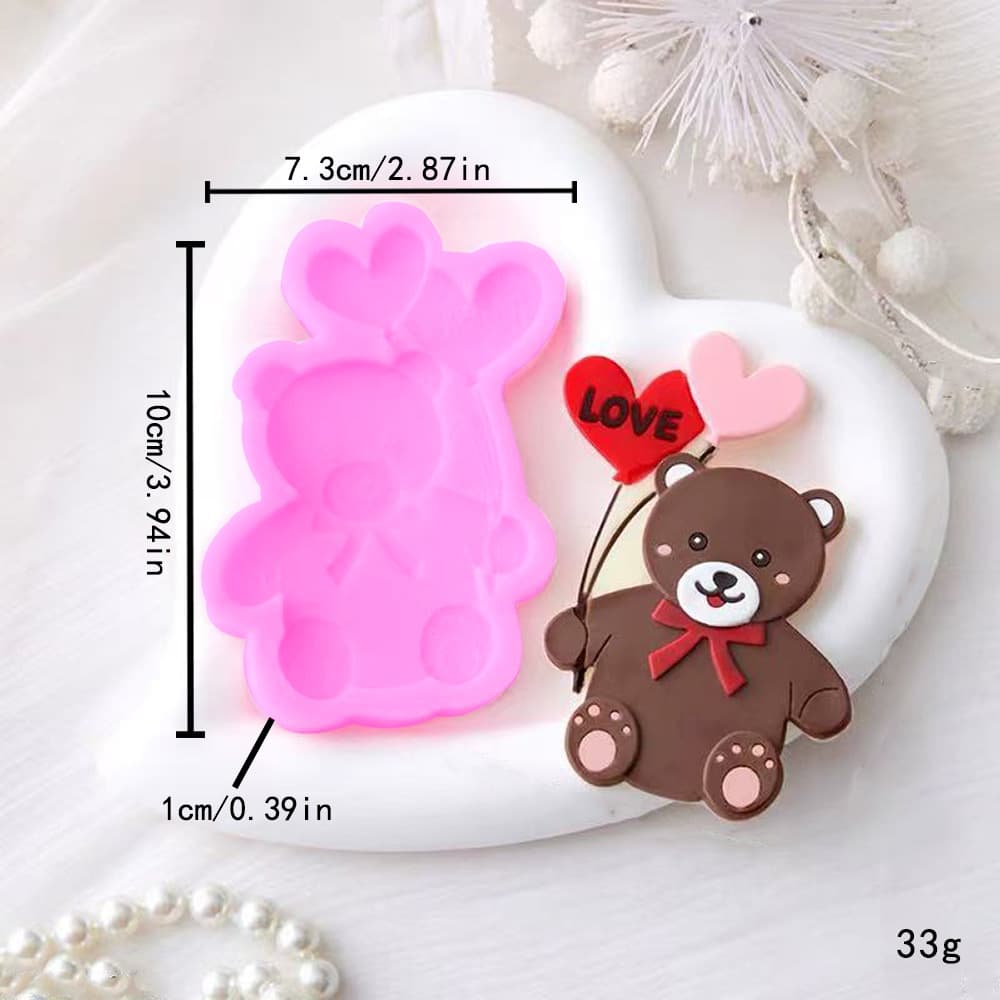 LOVE Heart Envelope Cute Bear Silicone Mold, Valentine's Day DIY Cake Decoration Mold