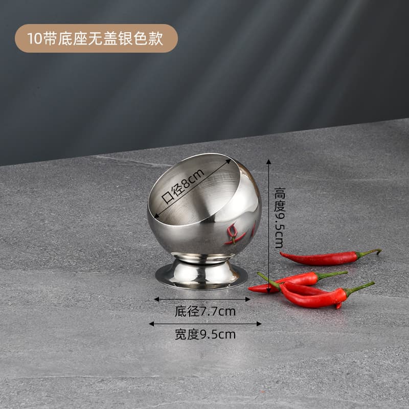 Korean Stainless Steel Mixing Bowl, Creative Slanted Rim Sauce Dish, Restaurant Self-Service Sauce Bowl with Lid, Spherical Small Condiment Cup