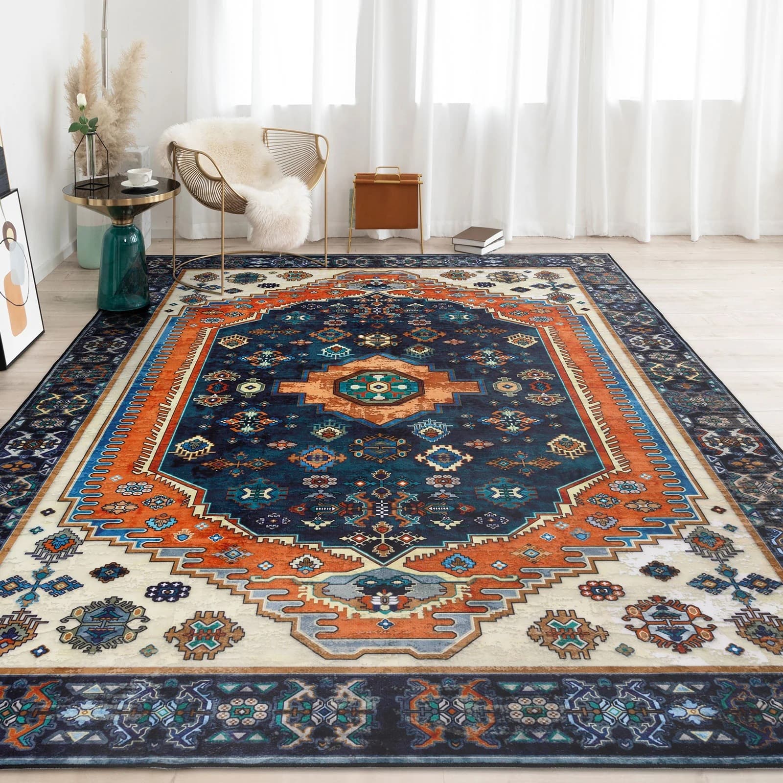 Turkish ethnic style crystal velvet carpet, stain-resistant and wear-resistant, sofa blanket, coffee table mat, living room large carpet, floor mats