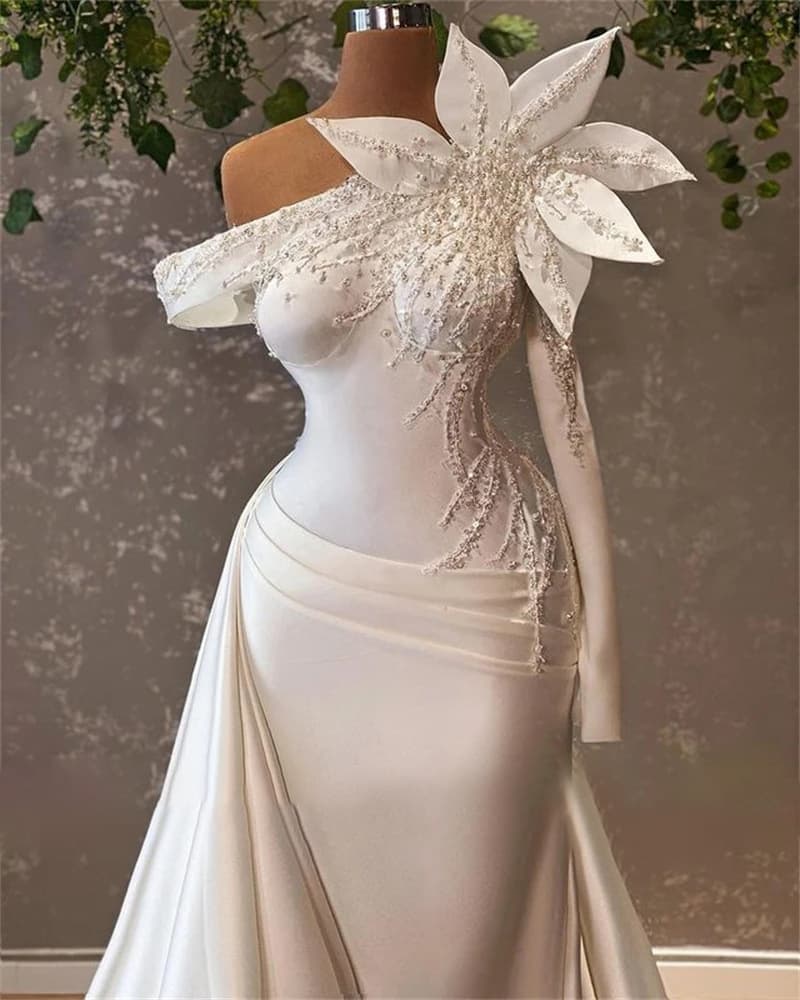 New Heavy-Duty Wedding Dress African Bride Sexy Fitted Mermaid Fishtail 2-in-1 Wedding Gown Train