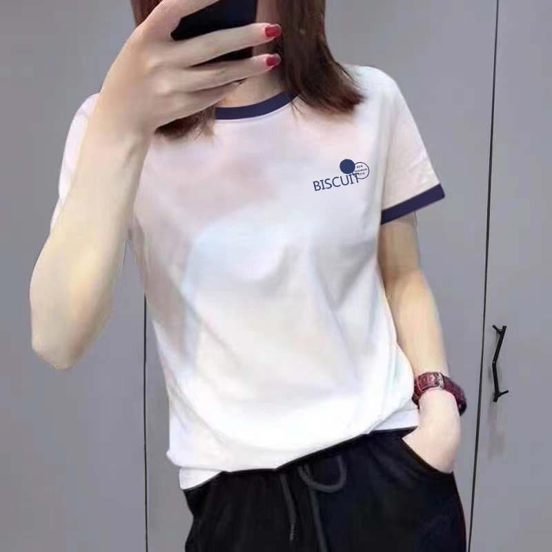 Color-Block Summer White Cotton Regular-Shoulder T-Shirt for Women Short-Sleeve Top Korean Loose Half-Sleeve Blouse Women's Clothing