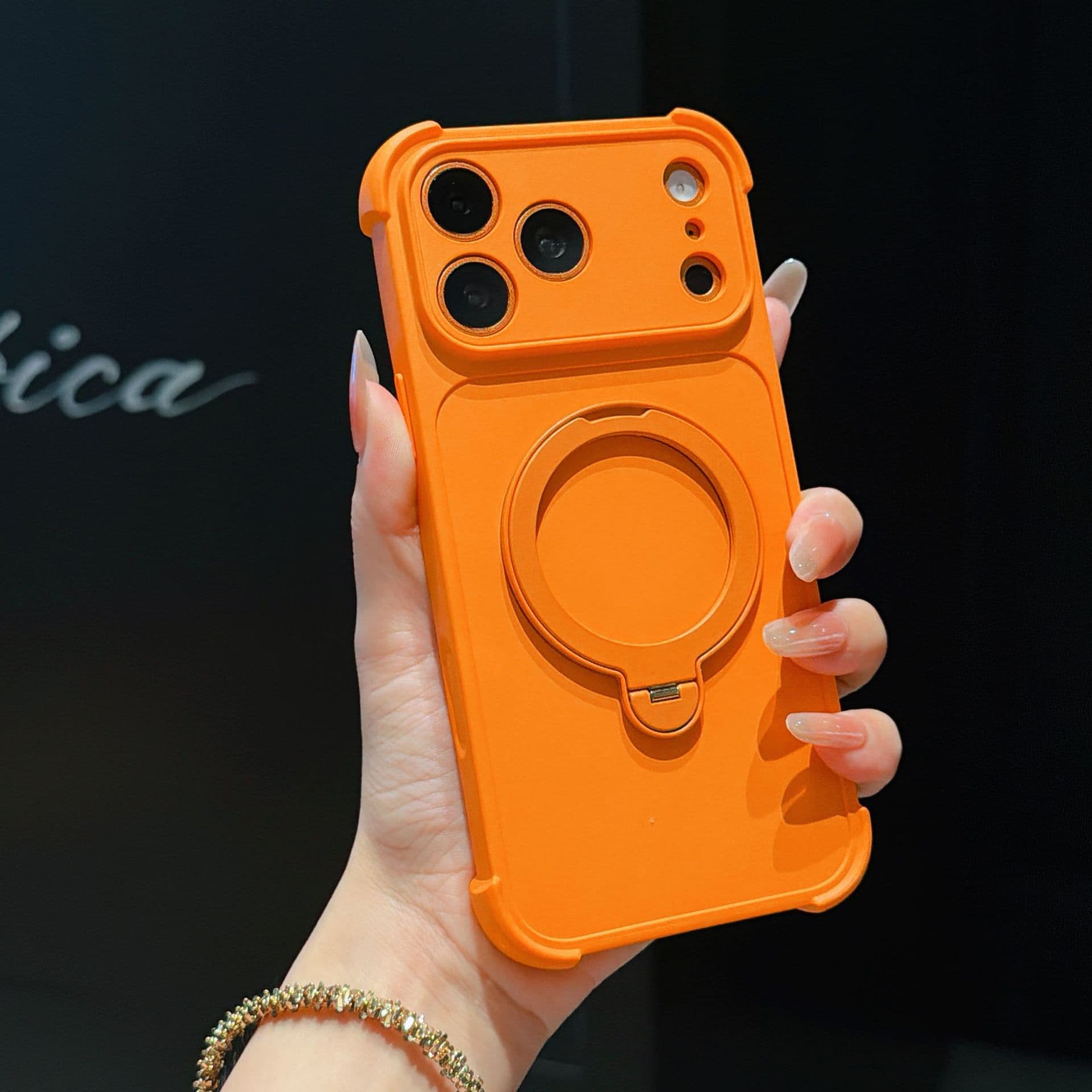 Suitable for iPhone17promax mobile phone case with four corners anti-fall magnetic rotating 360 bracket Apple 16 protective case