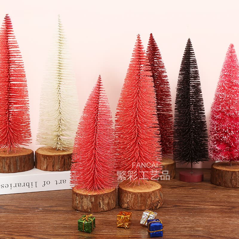 Rose Red Artificial Christmas Tree Miniature White Snowflake Pine Tree Decoration for Christmas Atmosphere