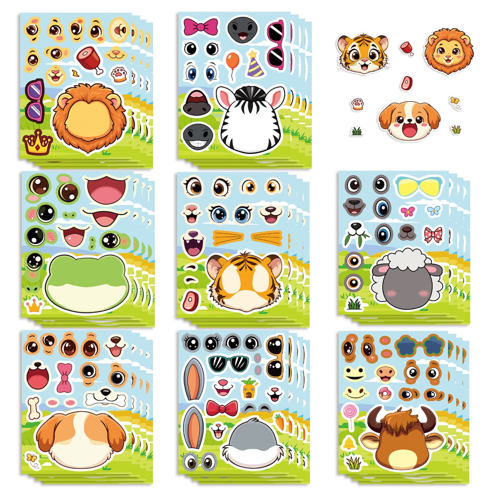8 Cross-Border Make a Face Animal Face-Changing Stickers, Cartoon DIY Stickers, Kids Puzzle Craft Stickers