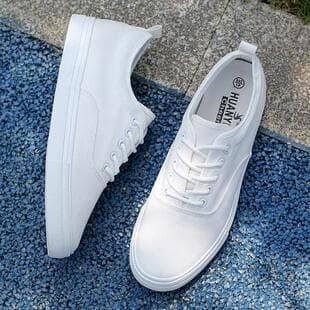 Pure White Breathable Men's Shoes, Trendy All-Match Summer Breathable Anti-Odor White Shoes, Niche Design Men's Shoes, Thick Sole Cloth Shoes