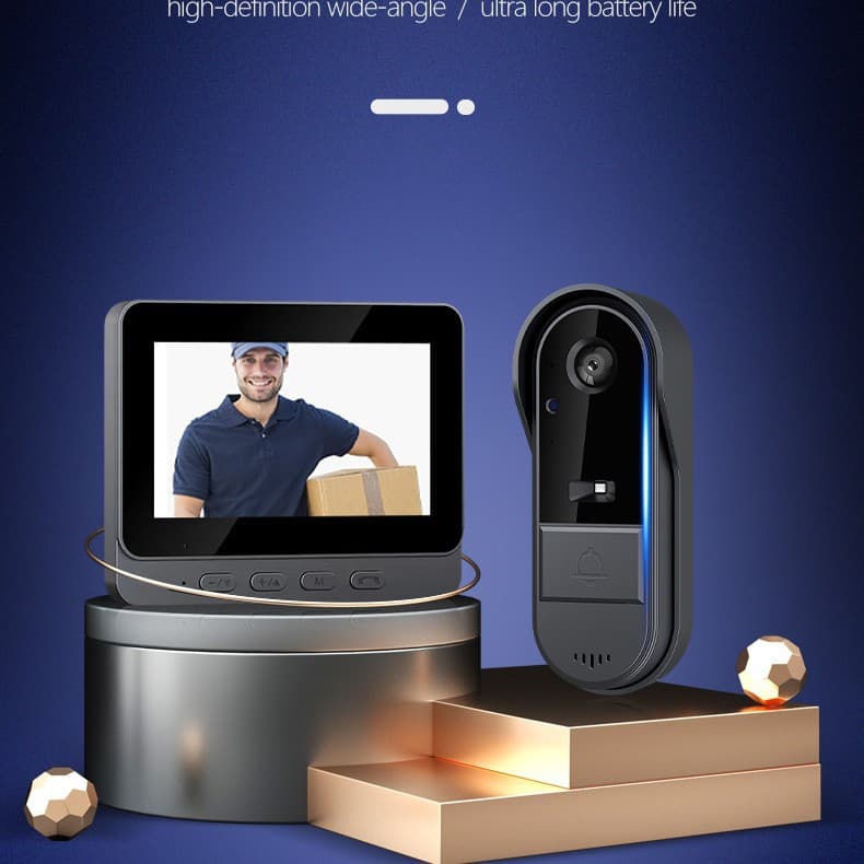 New Cross-Border IP65 Waterproof Video Doorbell, 4.3-Inch Screen, Two-Way Intercom Monitoring, Wireless Doorbell with Screen