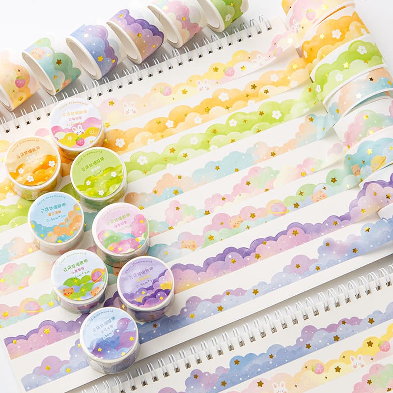 Original Dreamy Fantasy Journal Tape Creative Cloud Hot Stamping DIY Scrapbooking Stickers Washi Material Film