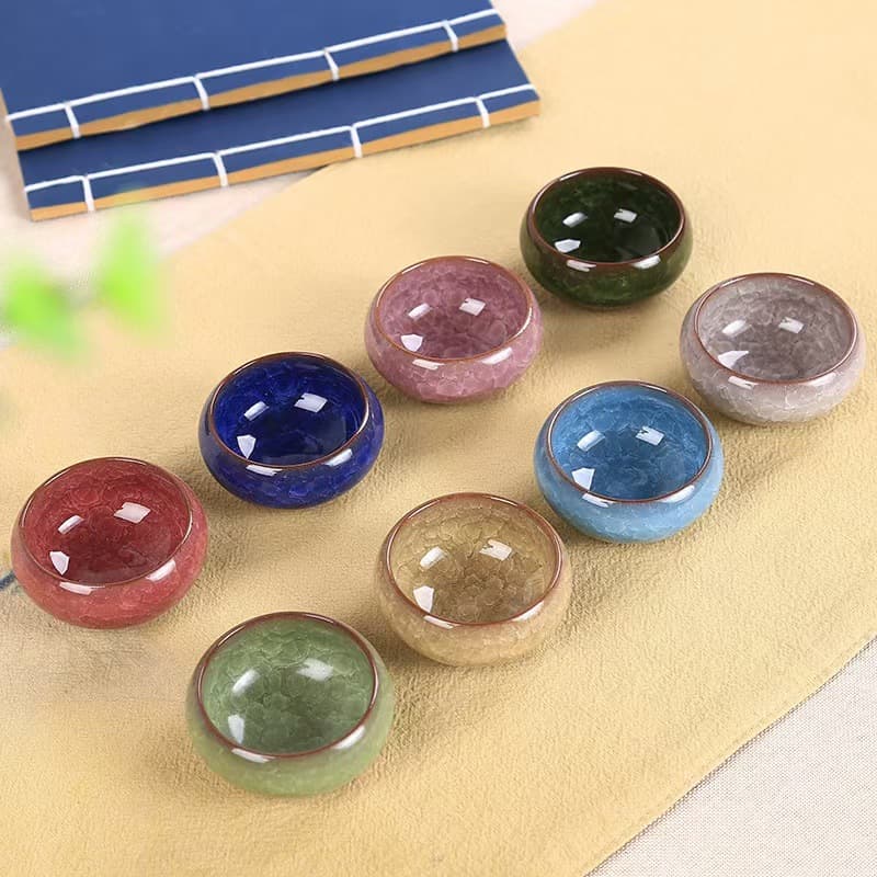 Colorful Crackle Glaze Ceramic Tea Cup Wholesale Purple Sand Kung Fu Tea Set Tasting Cup Master Cup Tea Cup Crackle Small Tea Cup