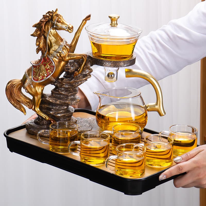 Household Glass Magnetic Suction Teapot and Cup Set, Full Automatic Gongfu Tea Set, Convenient Tea Brewer, Premium