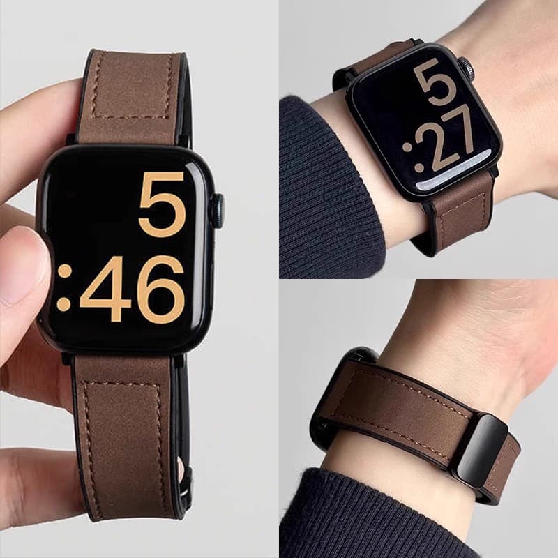 In Stock Wholesale Compatible with Apple Watch Band S11 Watch S10 Crazy Horse Leather Silicone Magnetic Clasp Huawei FIT3/4 Pro