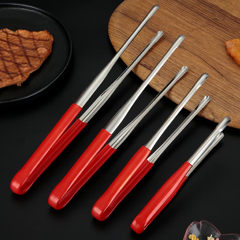 Stainless Steel Barbecue Tongs Kitchen Supplies Special Steak Tongs Korean Barbecue Tongs Red Rubber Food Tongs Food Vegetable Tongs