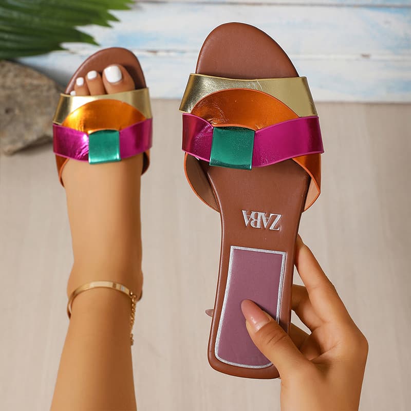 2026 Cross-border Large Size Flat Trendy Slippers New One-strap Slippers Women Cross Solid Color Fashion Sandals