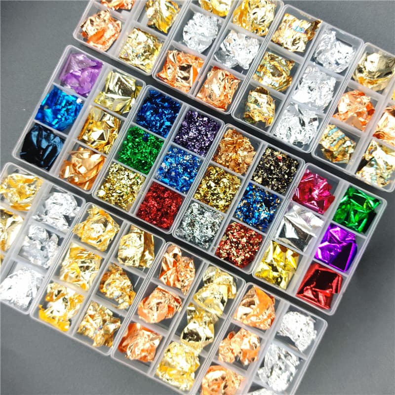 Nail Art Gold Foil Flakes Colorful Foil Gold Silver Foil Flakes Trendy New 6-Grid Box Gold Foil Tin Foil Nail DIY Decoration