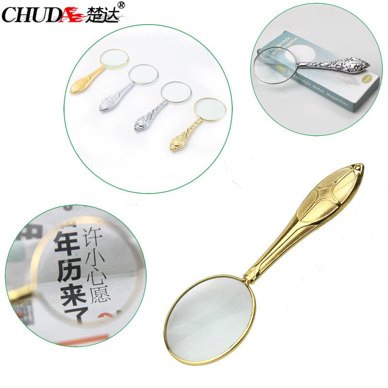 Chuda Russian border trade European gold glass lens with small flower handle reading handheld magnifying glass jewelry stone