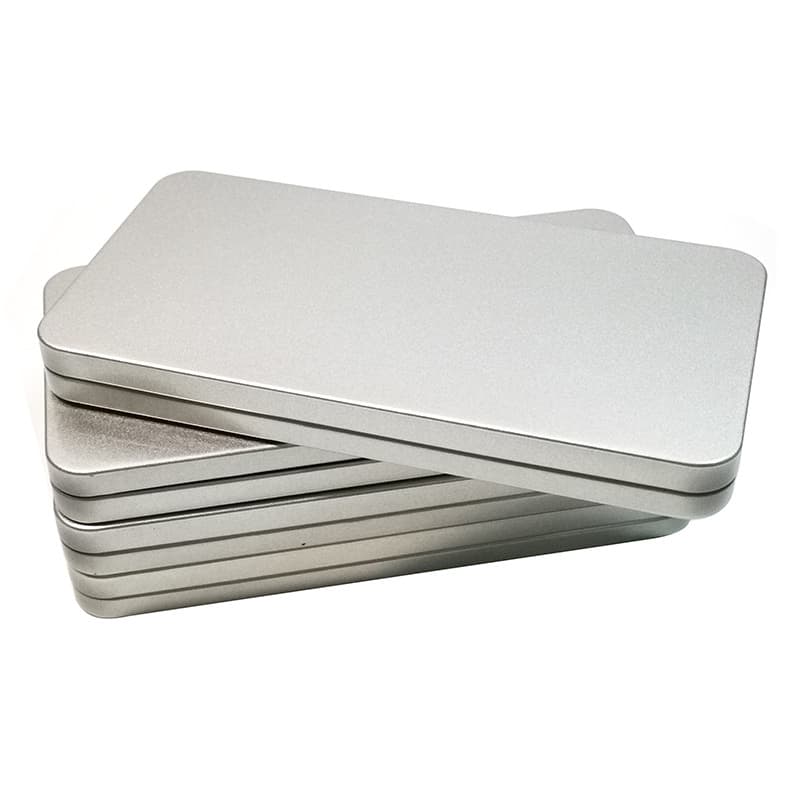 Mobile phone screen packaging iron box, general electronic product data cable phone case, silver black square iron box, screen printing