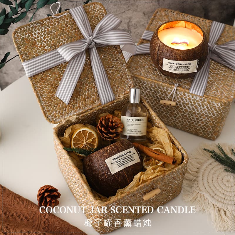 Handmade Coconut Shell Smokeless Scented Candle Aromatherapy Gift Box Souvenir Set Butter Lamp Birthday Gift Wedding Return Gift