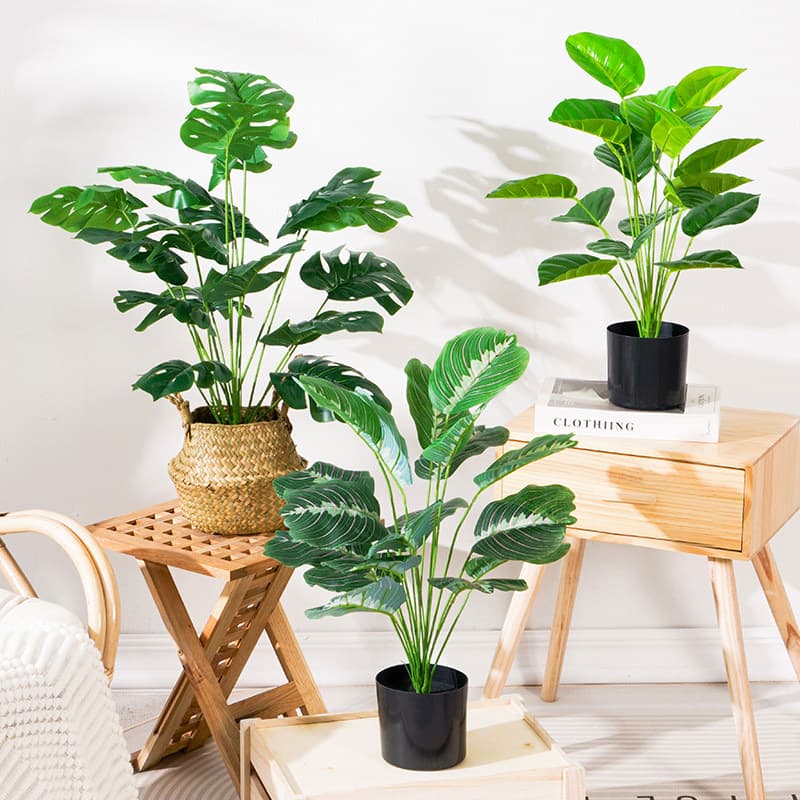 Artificial Mini Monstera Potted Plant Decoration for Indoor Floor Display, Office Living Room Desktop Faux Plant