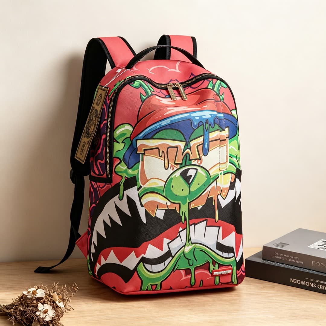 Cross-border Direct Sales Trendy Shark Backpack Graffiti Ins Style Casual Street Fashion Double Shoulder Bag Skateboard Backpack Printed