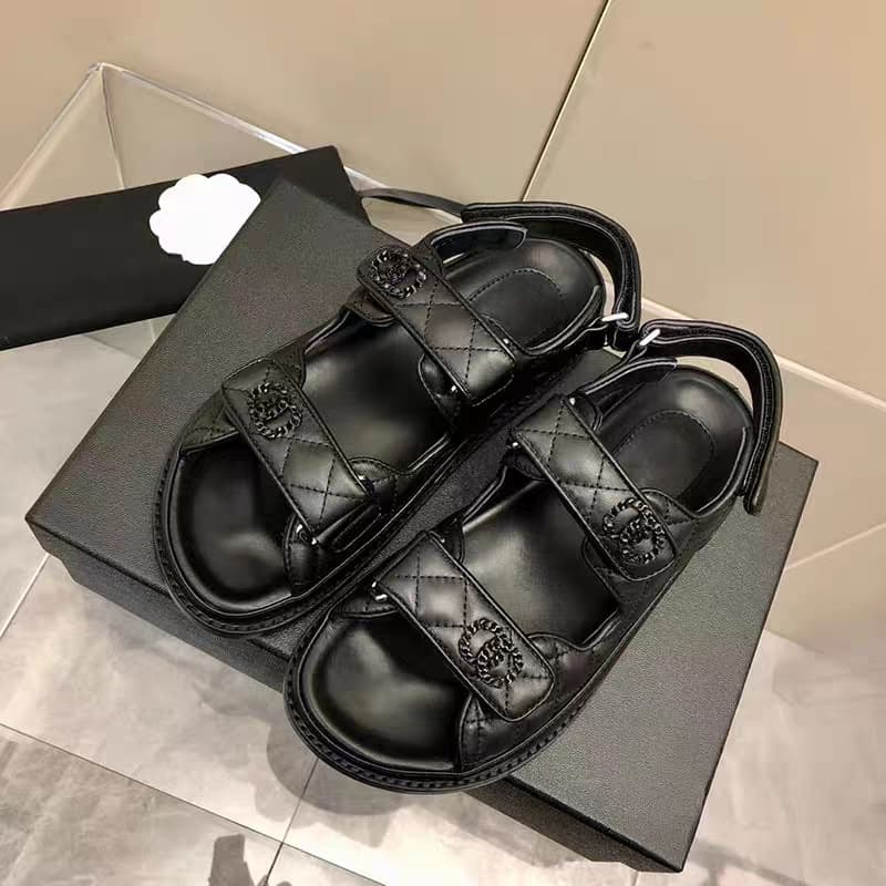 High-end Chanel-style Velcro Sandals for Women Summer Genuine Leather Buckle Casual Beach Shoes Outdoor Slippers Cross-border Export