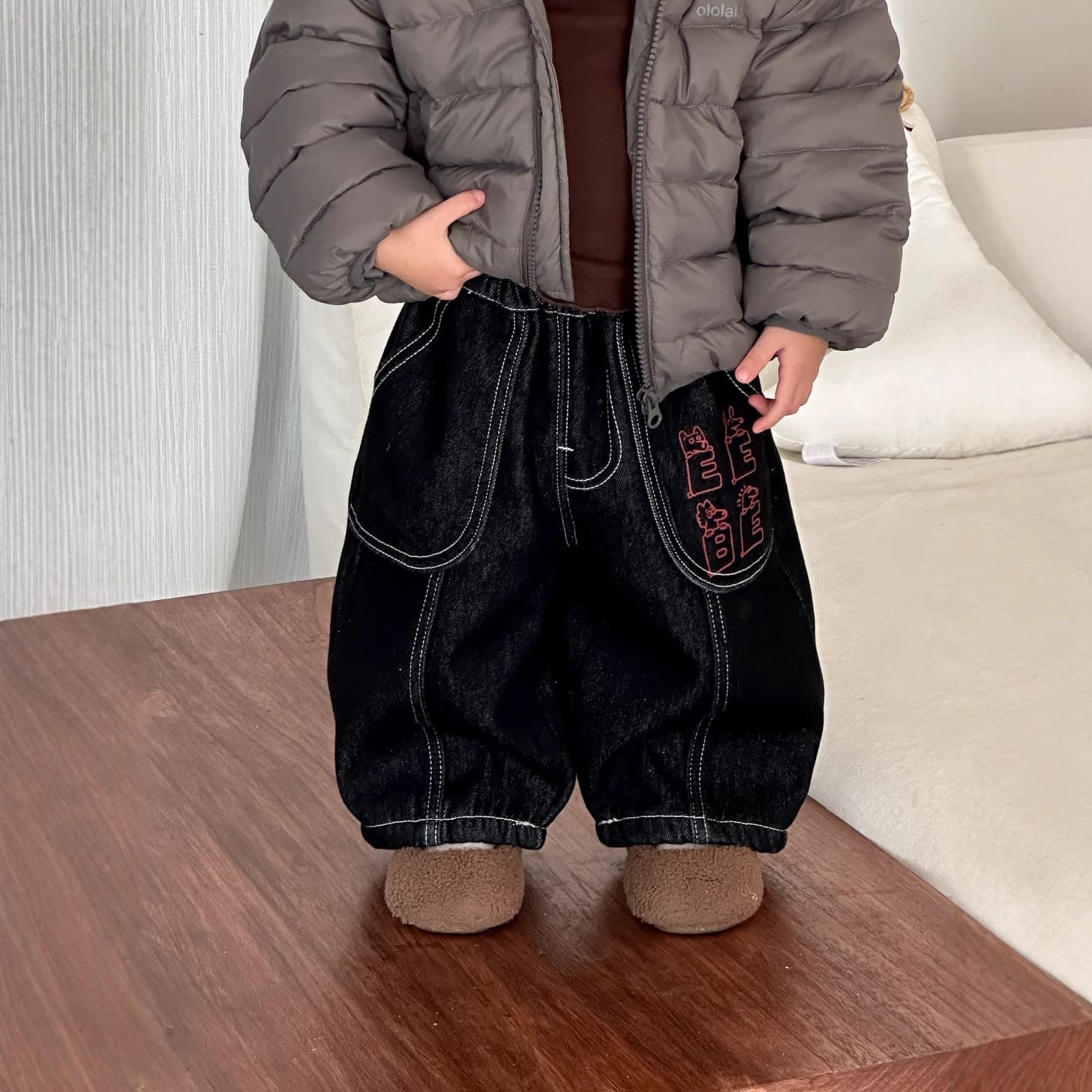 2025 New Winter Children's Clothing, Korean Style Baby Clothes, Winter Pants, Boys' Fleece-Lined Jeans