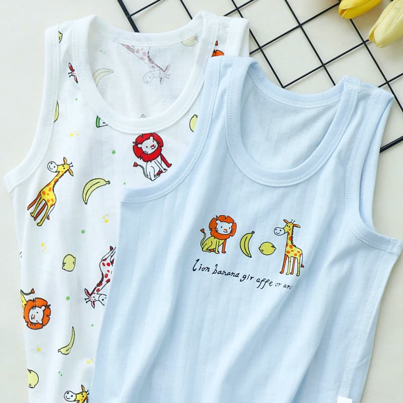 Children's Sleeveless Vest Thin 2-Pack Seamless Cool Feeling Baby Boys Girls Home Sleepwear Pajamas Undershirt
