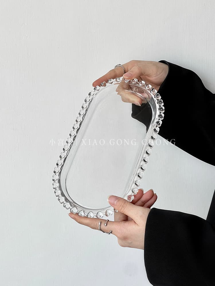 Korean-style Love Edge Fruit Glass Plate Series, Household Tall Transparent Dessert Plate, Cake Dish, New Arrival