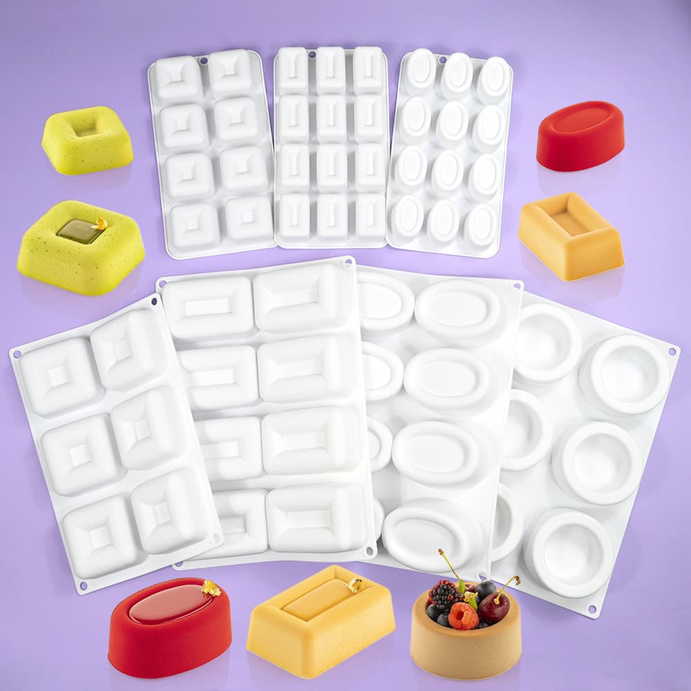 Grooved Oval Square Savarin Mousse Mold Round Cup Cake Baking Silicone Mold Jelly Pudding Candle Mold