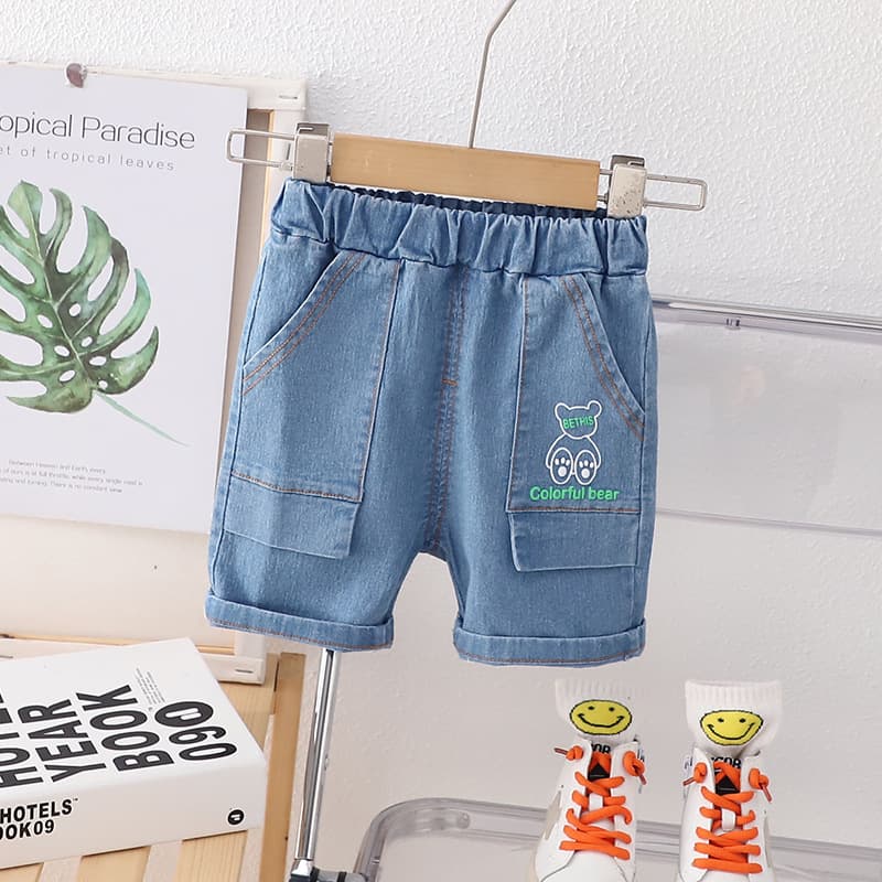 Boys' Five-Point Pants, Kids' Baby Fashion Summer Shorts, Bear Print Denim Children's Pants, Mid-Length Pants Wholesale Trendy Clothing
