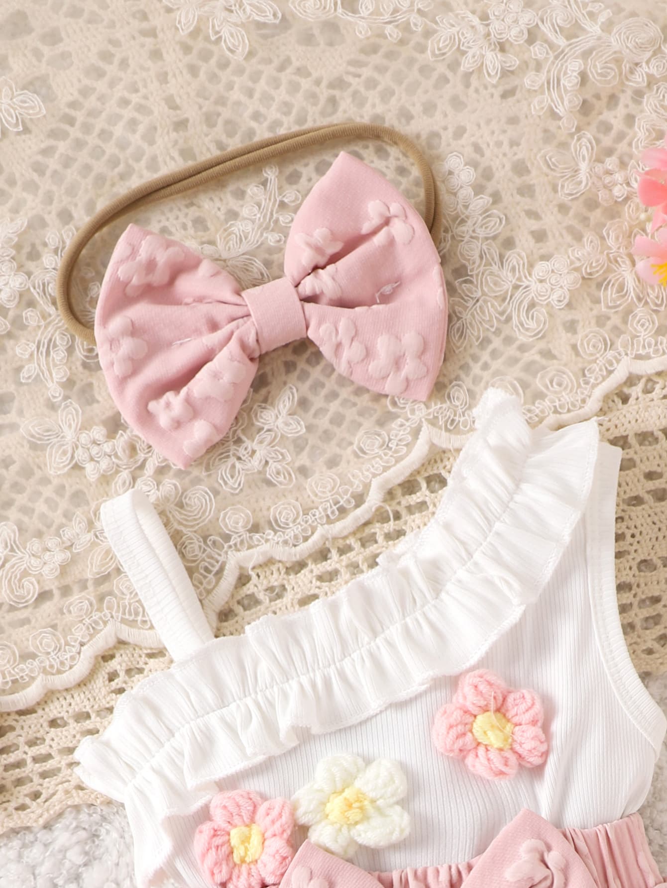 Baby Girls Clothes 0-2Y Floral Romper + Hair Accessories 2-Piece Set Summer Infant Wear