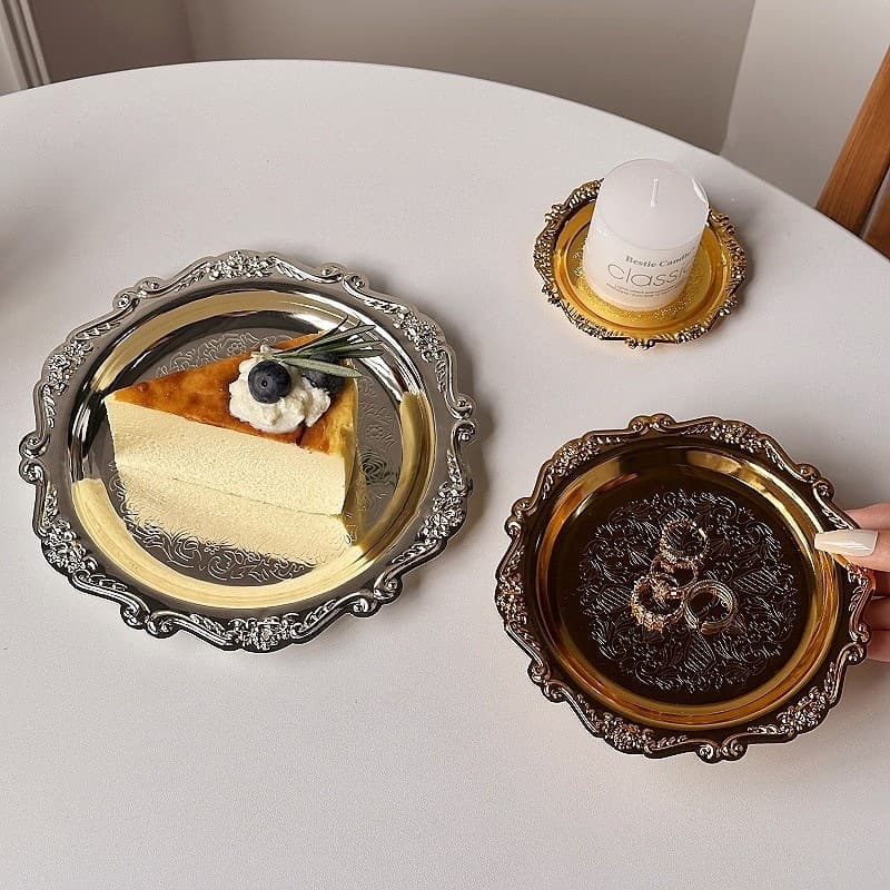 Large, Medium, and Small Silver-Plated Cake Tray Afternoon Tea Dessert Plate Jewelry Storage Display Stand Snack Dish