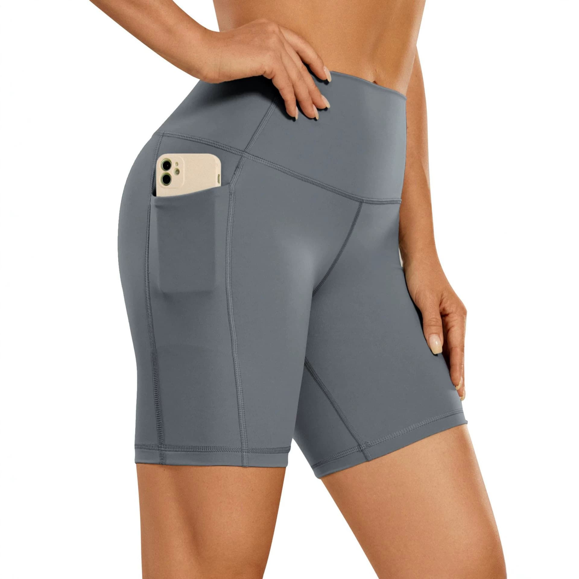 High-waisted pocket yoga shorts for women, hip-lifting five-point sports shorts, running and fitness tight cycling pants