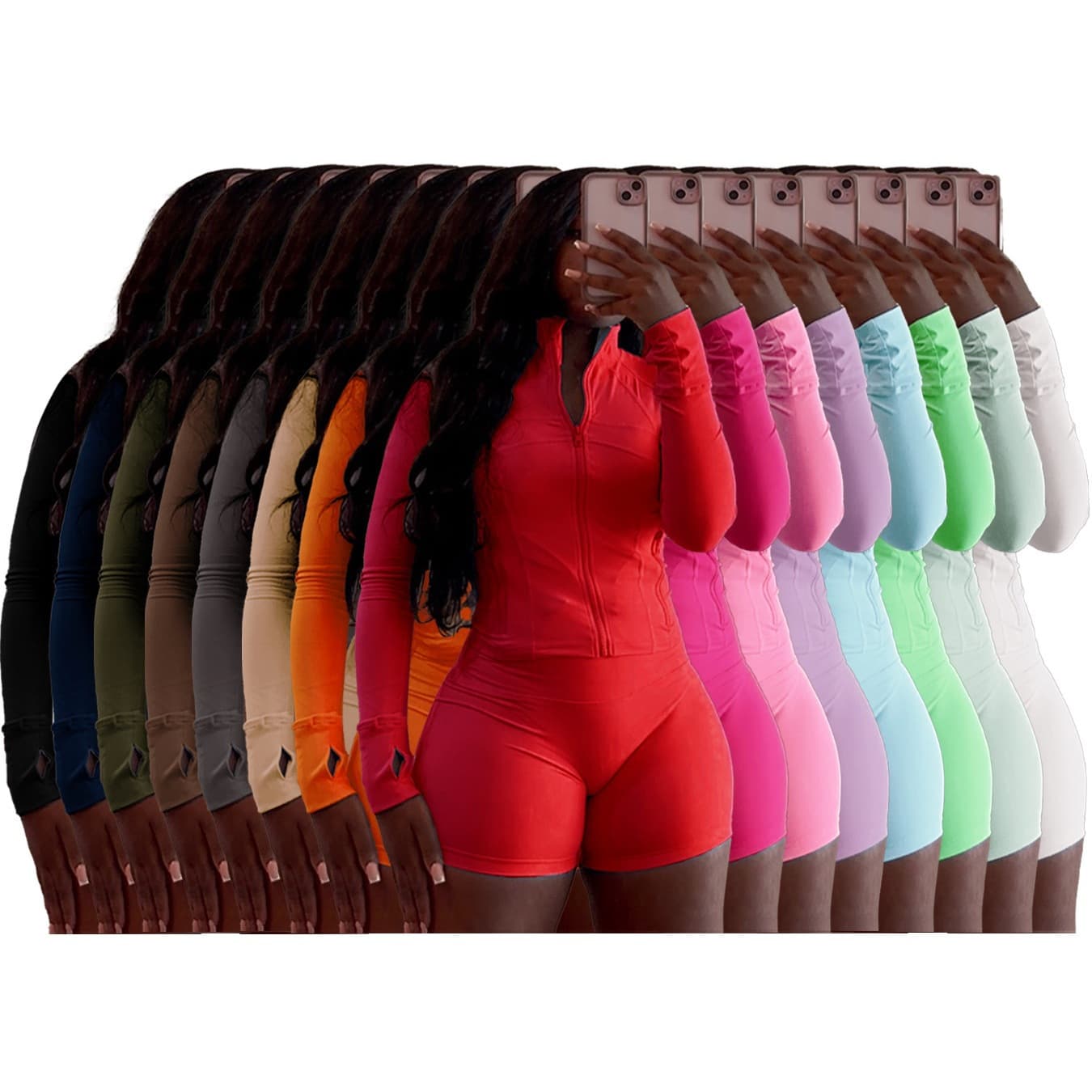 HR24068 Bestseller Extension Spring New Arrival European and American Sporty Casual Sexy Fitted Long Sleeve and Shorts Two-Piece Set