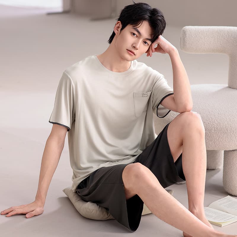 Modal men's pajamas summer thin short-sleeved shorts set can be worn outside simple casual large size men's home clothes