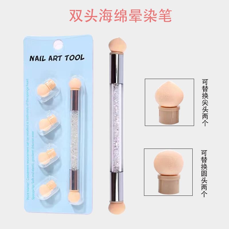 Nail Art Tool Gradient Brush Dual-Head Sponge Ombre Brush Dotting Pen UV Gel Dotting Brush Sponge Pen with 4 Replacement Heads
