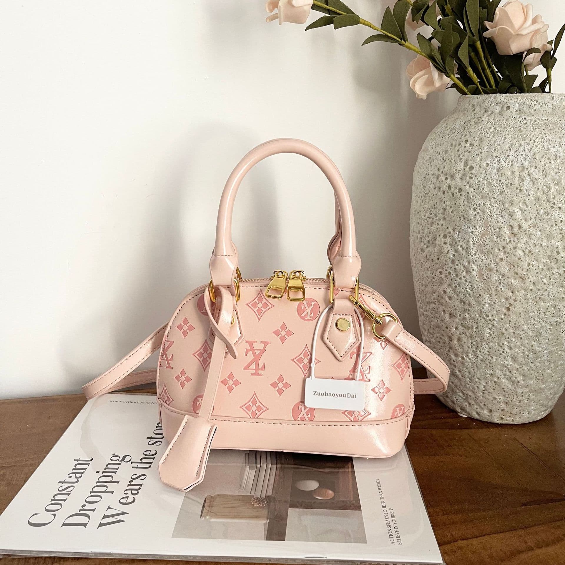 European and American large-capacity fashionable presbyopic handbag printed one-shoulder foreign trade shell bag fresh and sweet contrasting color crossbody bag