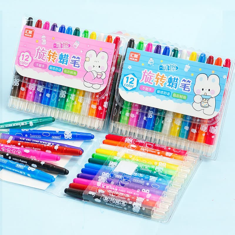 12 Colors Twist Crayons Children Washable Non-smudge Graffiti Painting Art Short Color Pencil Set Bagged Student Drawing Pens