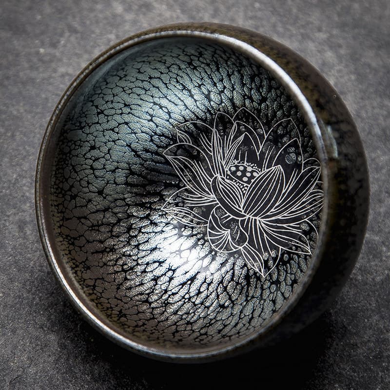 Jianzhan teacup with silver inlay and iron body, oil-spot teacup, tasting cup, individual cup, master cup, large tea bowl, Kung Fu tea set, single cup